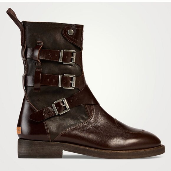 Free People "We The Free" Leather Buckle Boots Chicory Coffee EU 39.5 - US 9.5 - Picture 4 of 14